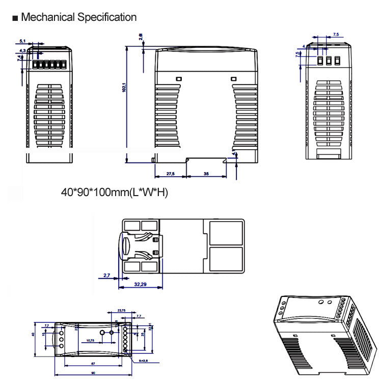 Din Rail Triac/0-10V/1-10V/Potentiometer/10V PWM Dimmable LED driver