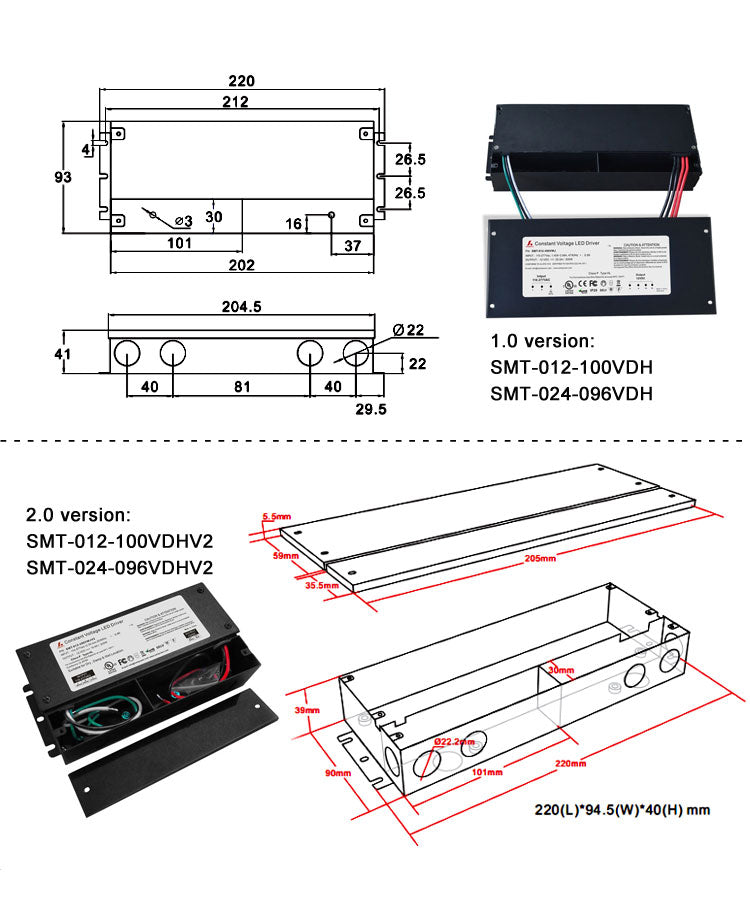 12Vdc 24Vdc 0-10v Dimmable J-BOX Driver 100W