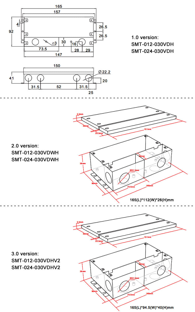 12Vdc 24Vdc 0-10v Dimmable J-BOX Driver 30W