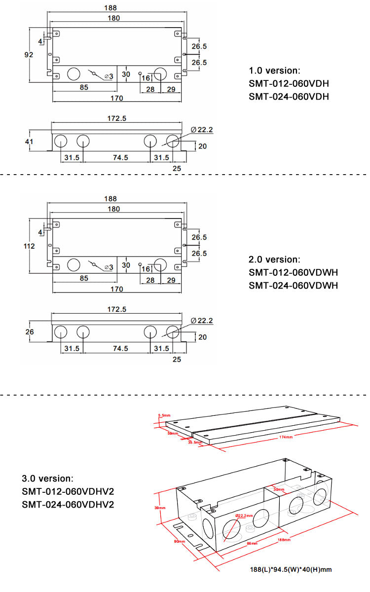 12Vdc 24Vdc 0-10v Dimmable J-BOX Driver 60W