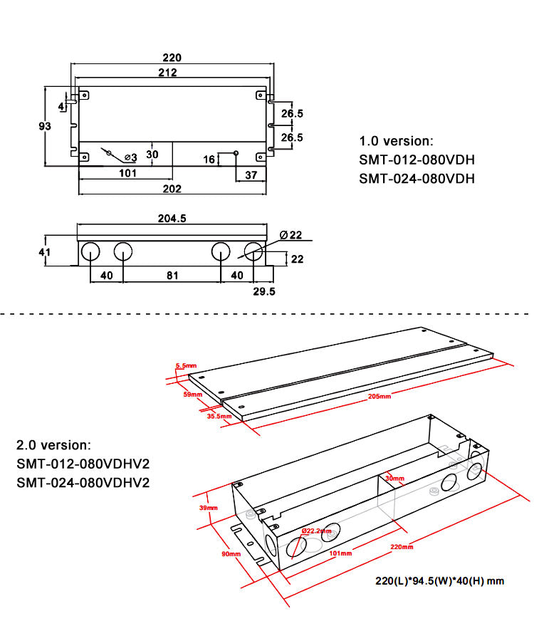 12Vdc 24Vdc 0-10v Dimmable J-BOX Driver 80W