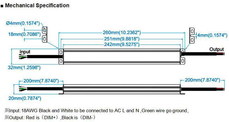 Spécifications mécaniques imperméables du conducteur 30W de Dimmable LED de la taille mince 0-10V