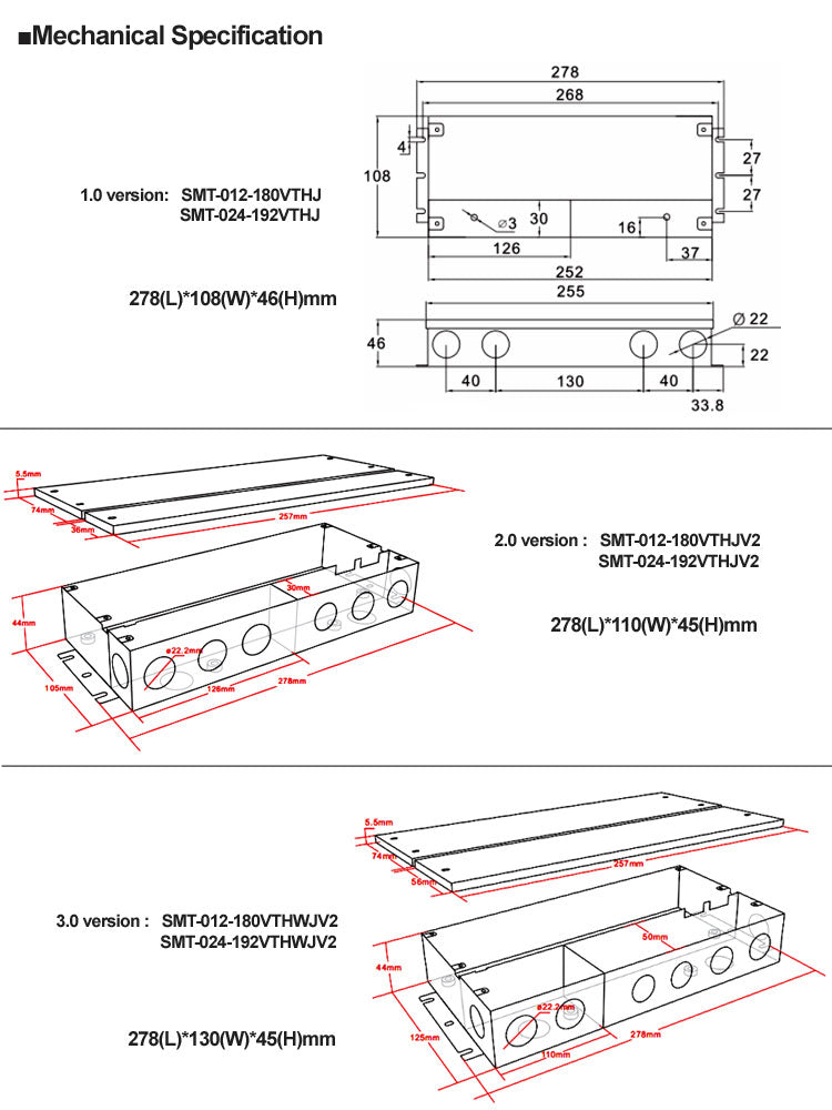 277V Classe 2 Triac Dim J-Box Pilote 180W
