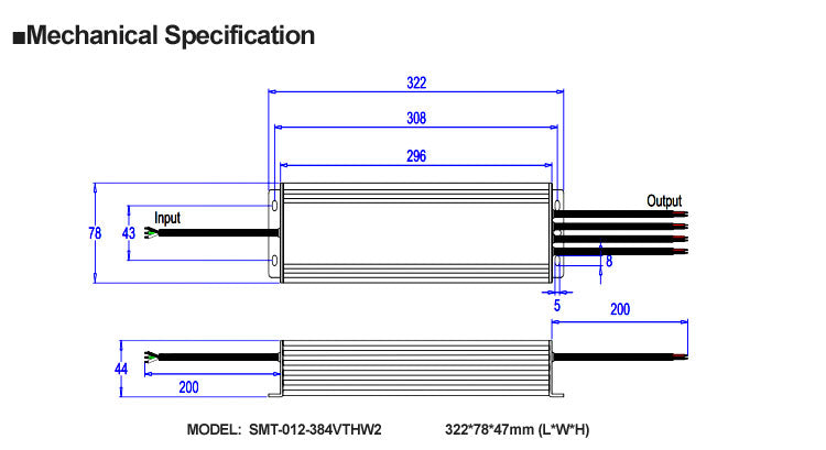 277V classe 2 Triac Dim Driver 384W (taille standard)