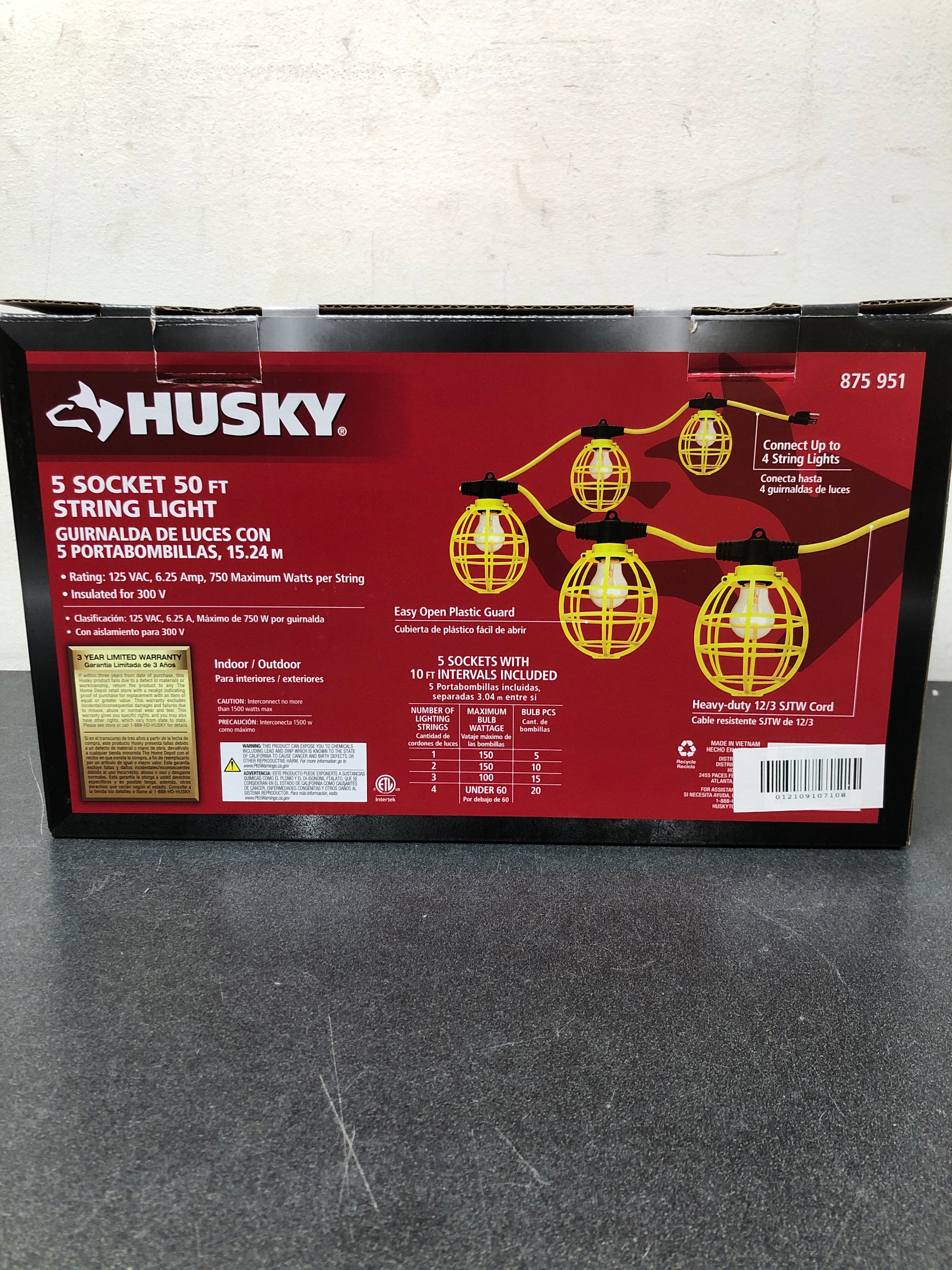 Husky 875 951  50 ft. 5-Socket String Caged Work Lights