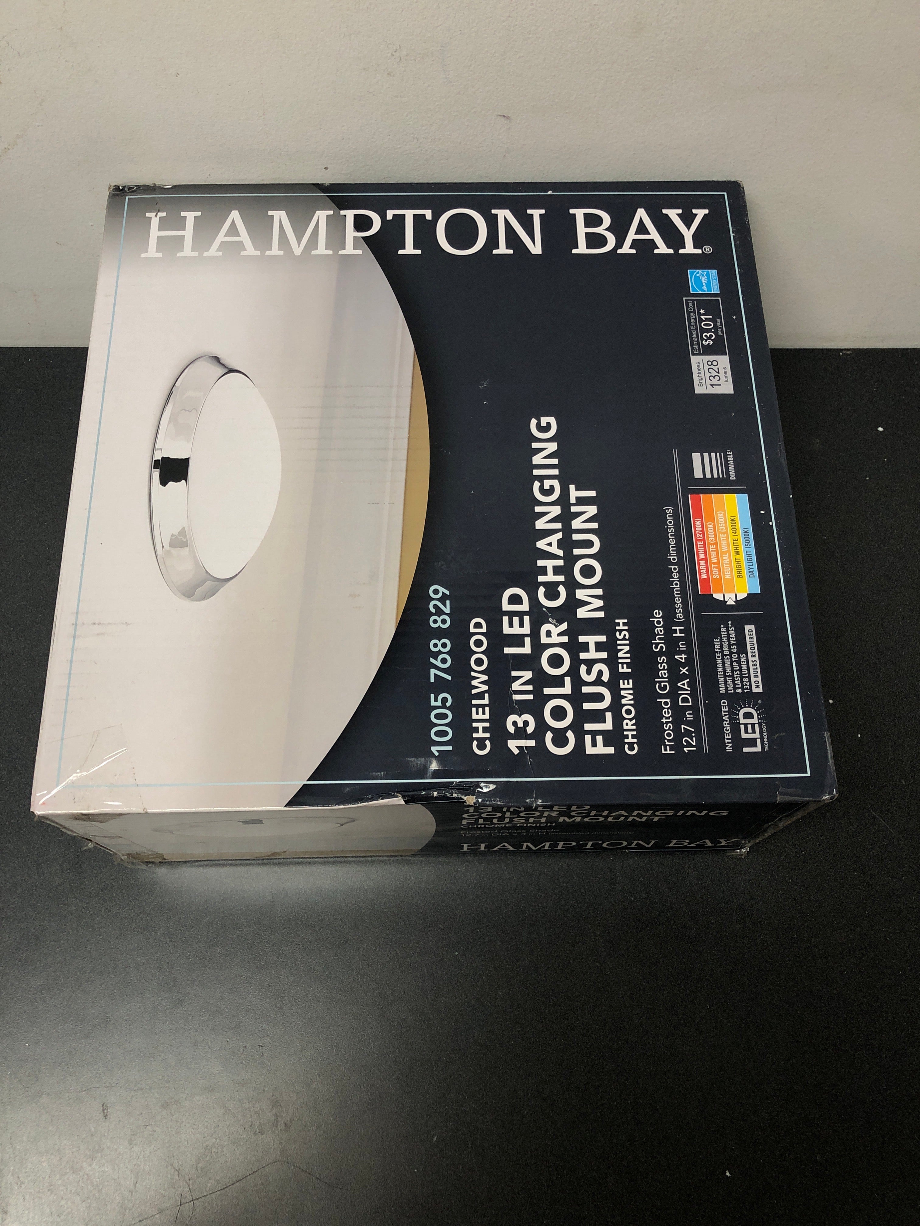 Hampton bay IYG8011L-4/CR Chelwood 13 in. Chrome Selectable LED Flush Mount