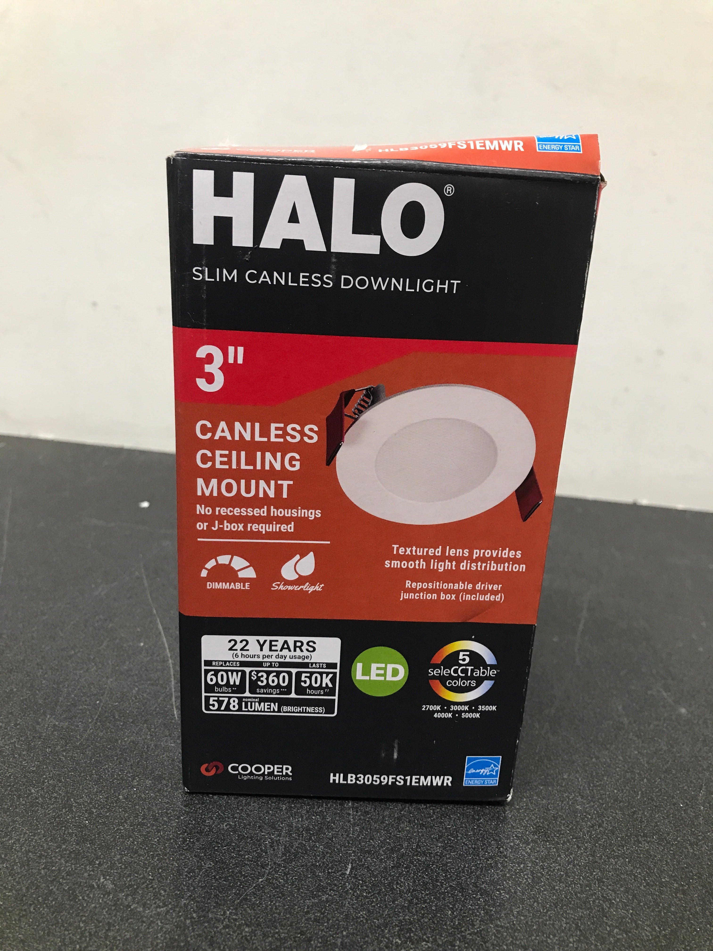Halo HLB3059FS1EMWR 3 in. Canless Selectable CCT New Construction Integrated LED Recessed Light Kit Round Direct Mount Lens White Downlight
