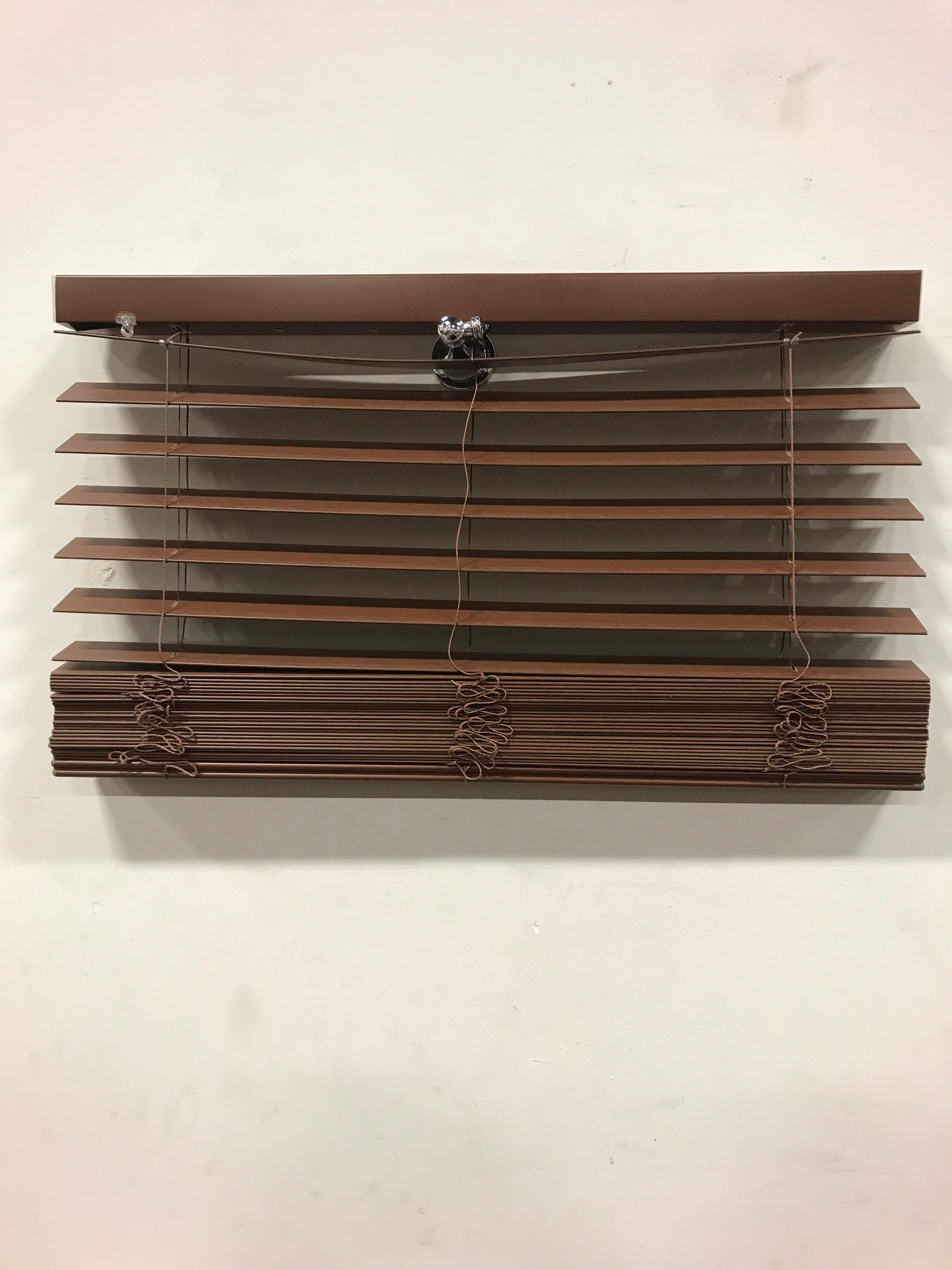 Perfect lift window treatment QJBK290640 Dark Oak Cordless Room Darkening Faux Wood Blinds with 2 in. Slats - 29.5 in. W x 64 in. L