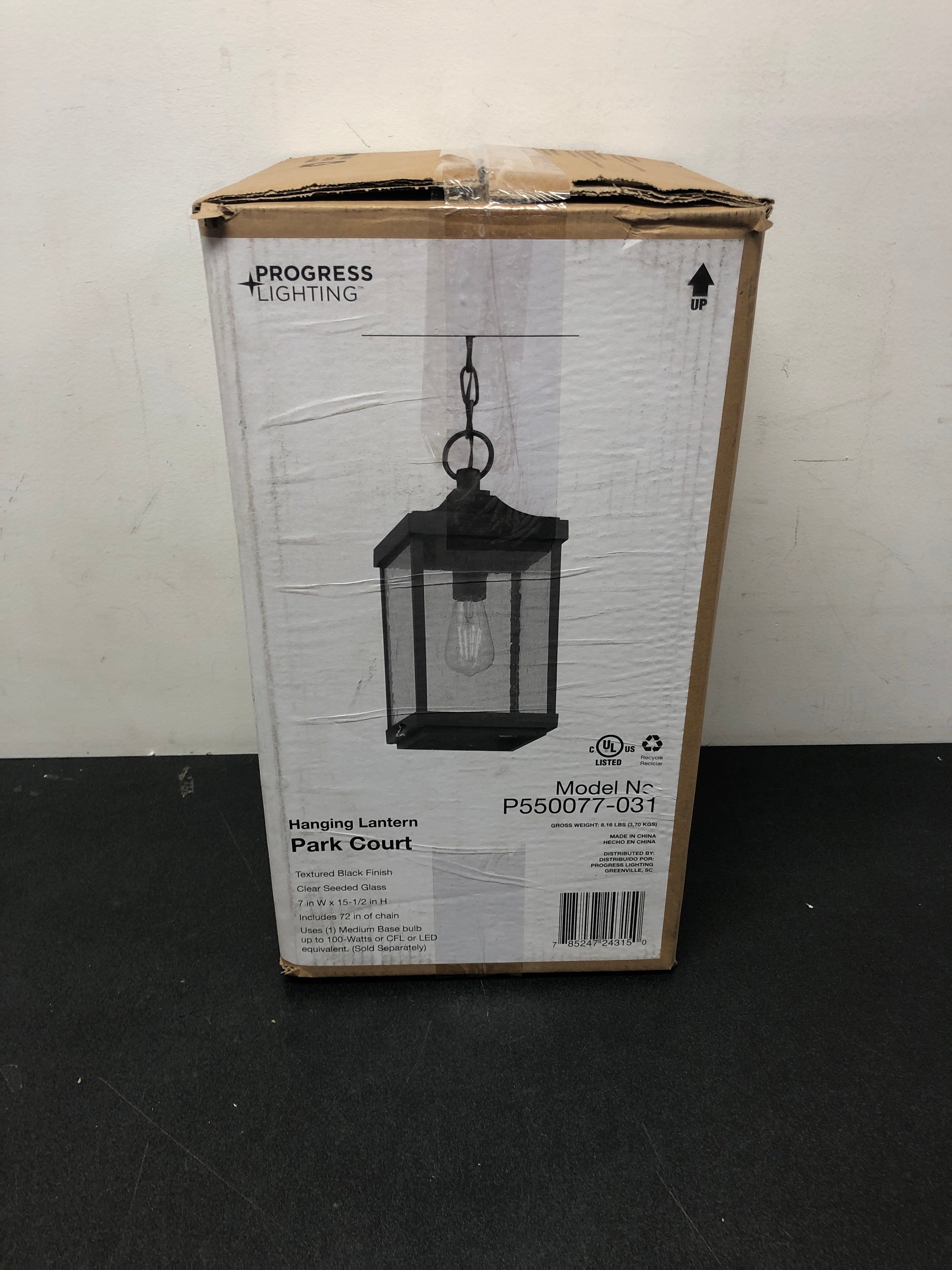 Progress lighting P550077-031 Park Court 1-Light Textured Black Traditional Outdoor Pendant Light with Clear Seeded Glass