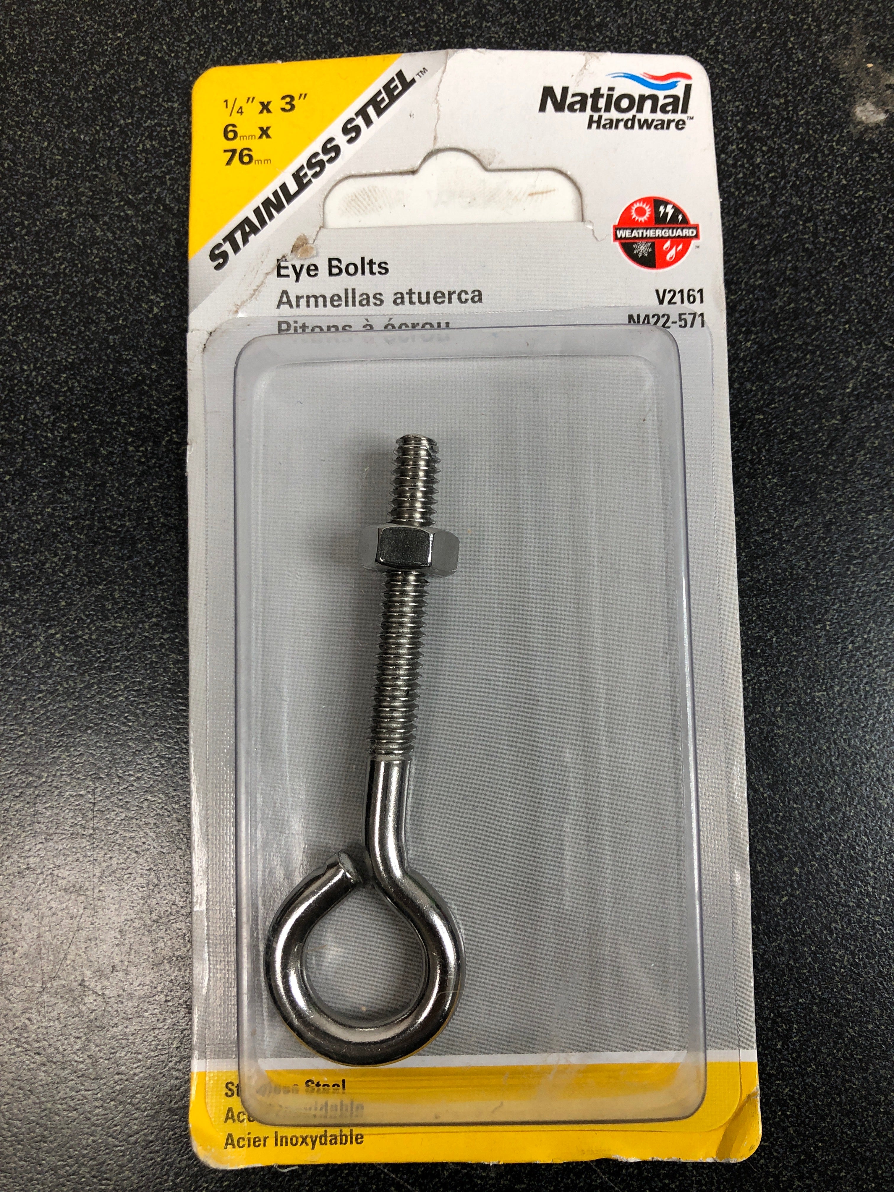 NATIONAL HARDWARE 1/4 X 3 STAINLESS STEEL EYE BOLT N422-571 #