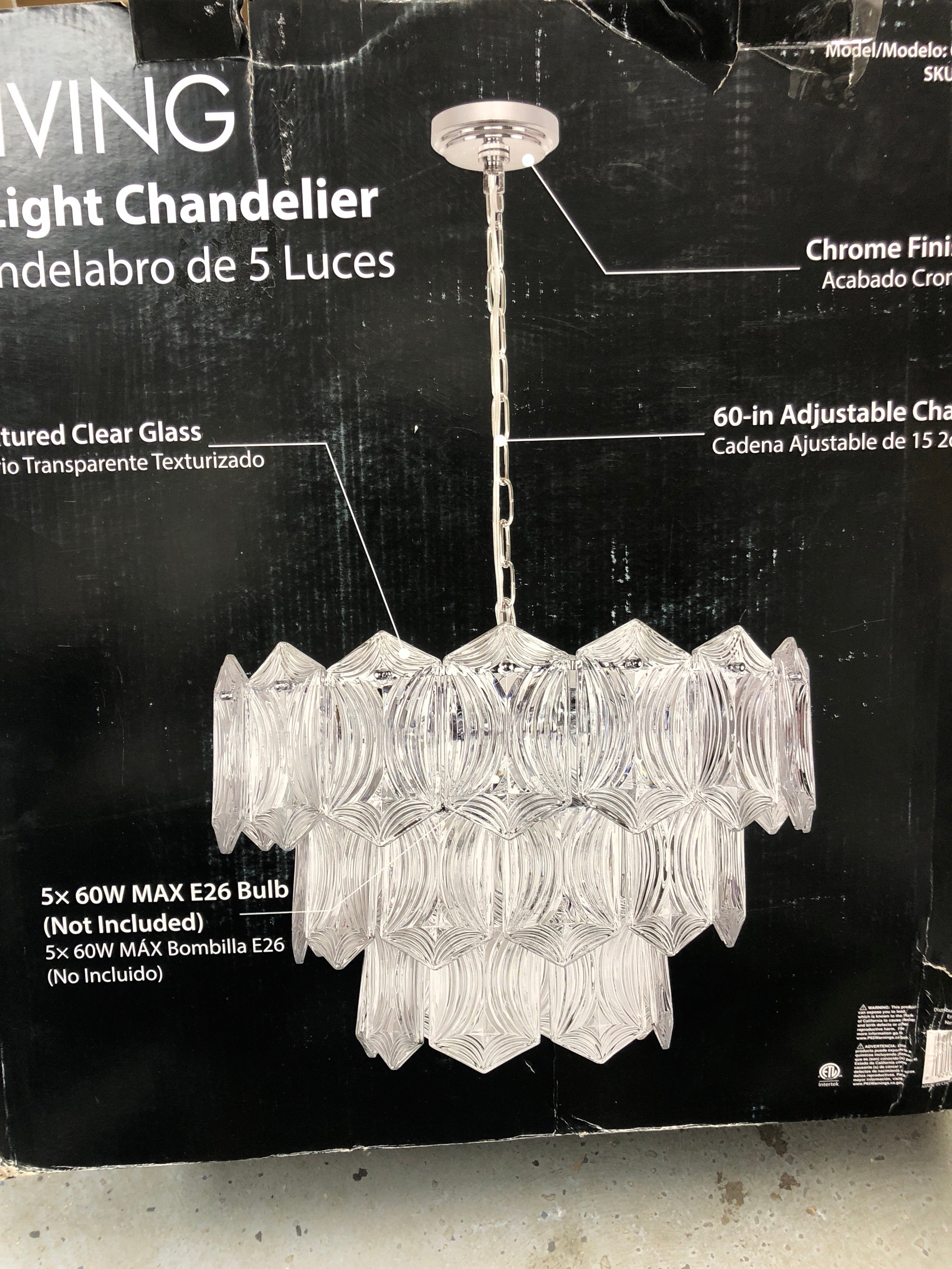 Decor living C8105GB-CHR Victoria 5-Light Chrome Chandelier with Tiered Glass Shade