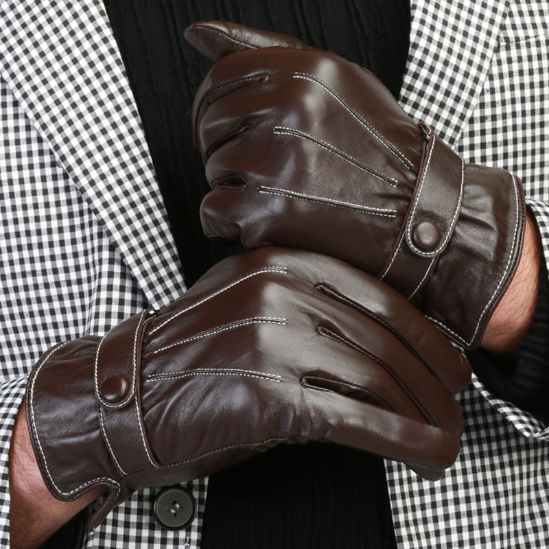 Thermal Touch Screen Genuine Leather Gloves for Men