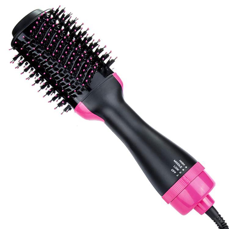 Pink Multi-Functional Electric Hair Straightener and Curler Hot Comb for Women