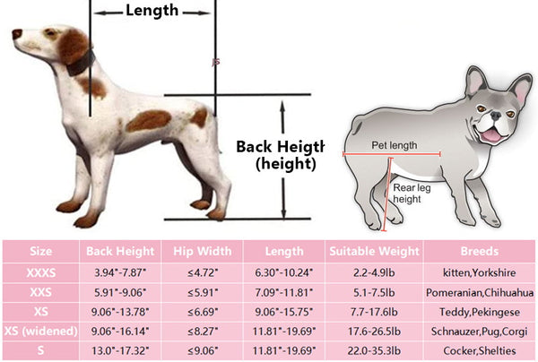 dog wheelchair size chart