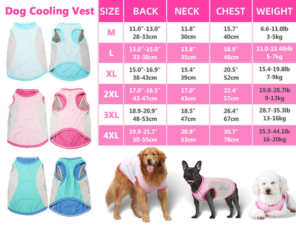 Dog cooling vest size chart