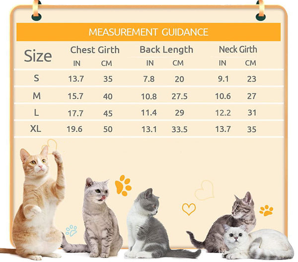 Cat recovery suti size chart