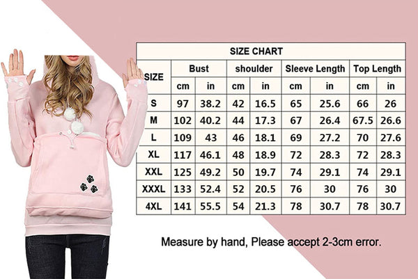 dog cat pouch hoodie size chart