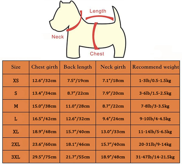 solid dog sweater size chart and measurement