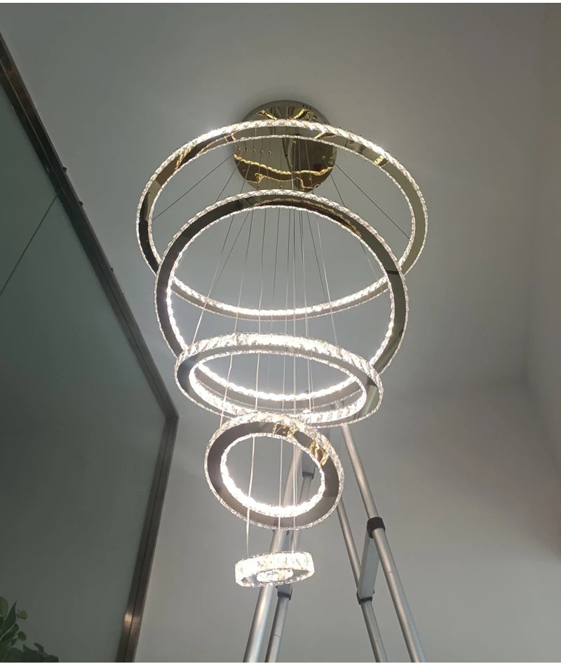 YLK Ring design modern led crystal chandelier for staircase luxury home decor
