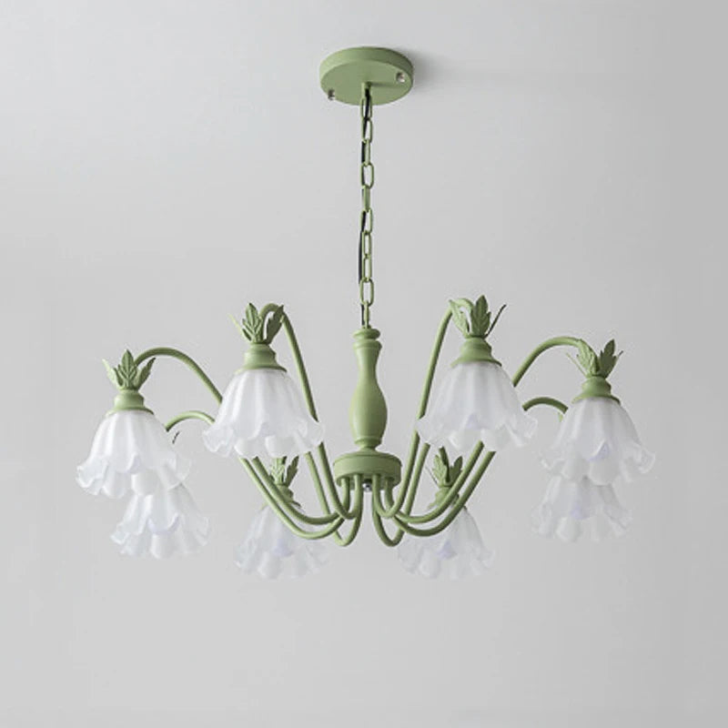 French Vintage Cream Flower Lantern Glass Nordic Lily Chandelier