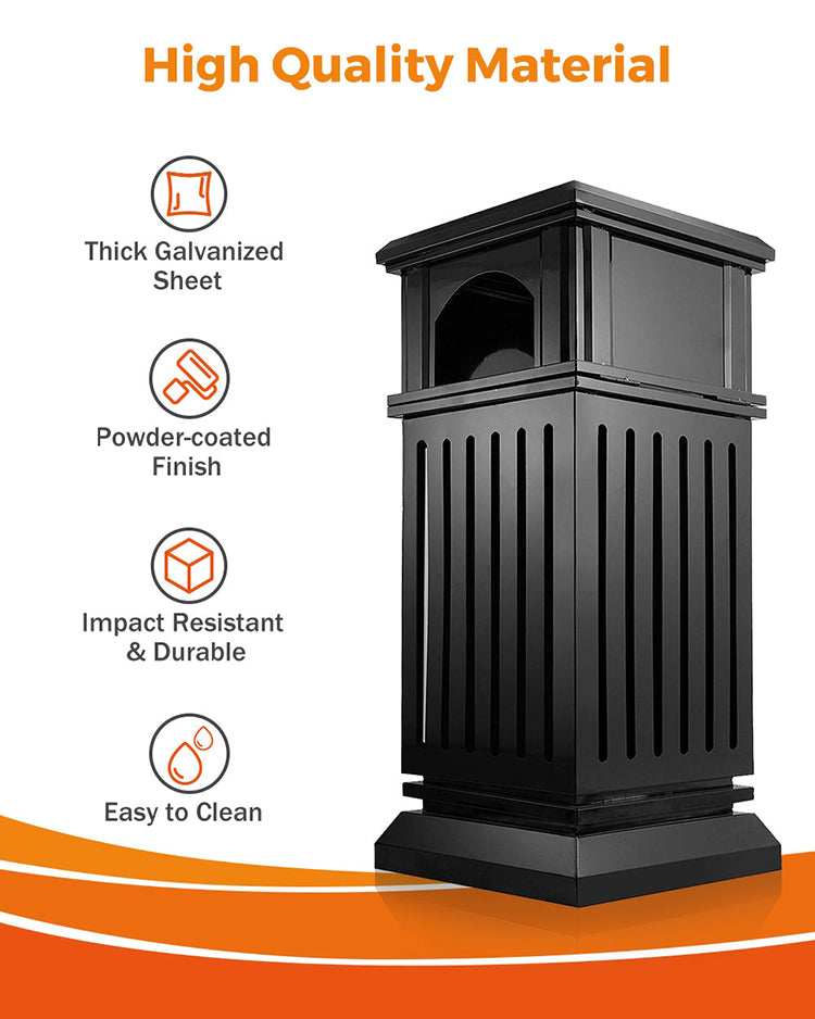 Outdoor Trash Can Outdoor Trash Can Cast Aluminum Recessed Panel Garbage  Can Single Outdoor Metal Waste Bin with Decorative Panel, 10.5 Gallons