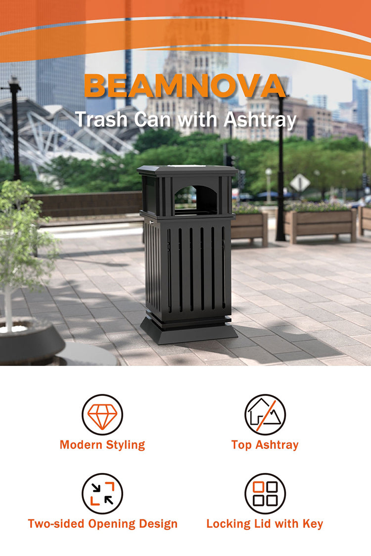 Outdoor Trash Can Outdoor Trash Can Cast Aluminum Recessed Panel Garbage  Can Single Outdoor Metal Waste Bin with Decorative Panel, 10.5 Gallons