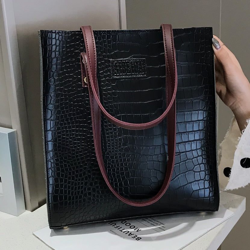 Leather Crocodile Pattern Handbag