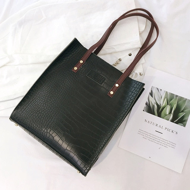 Leather Crocodile Pattern Handbag