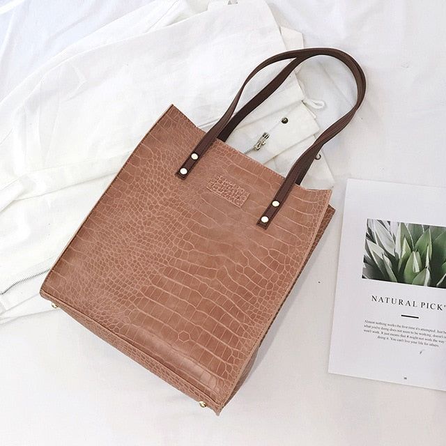 Leather Crocodile Pattern Handbag