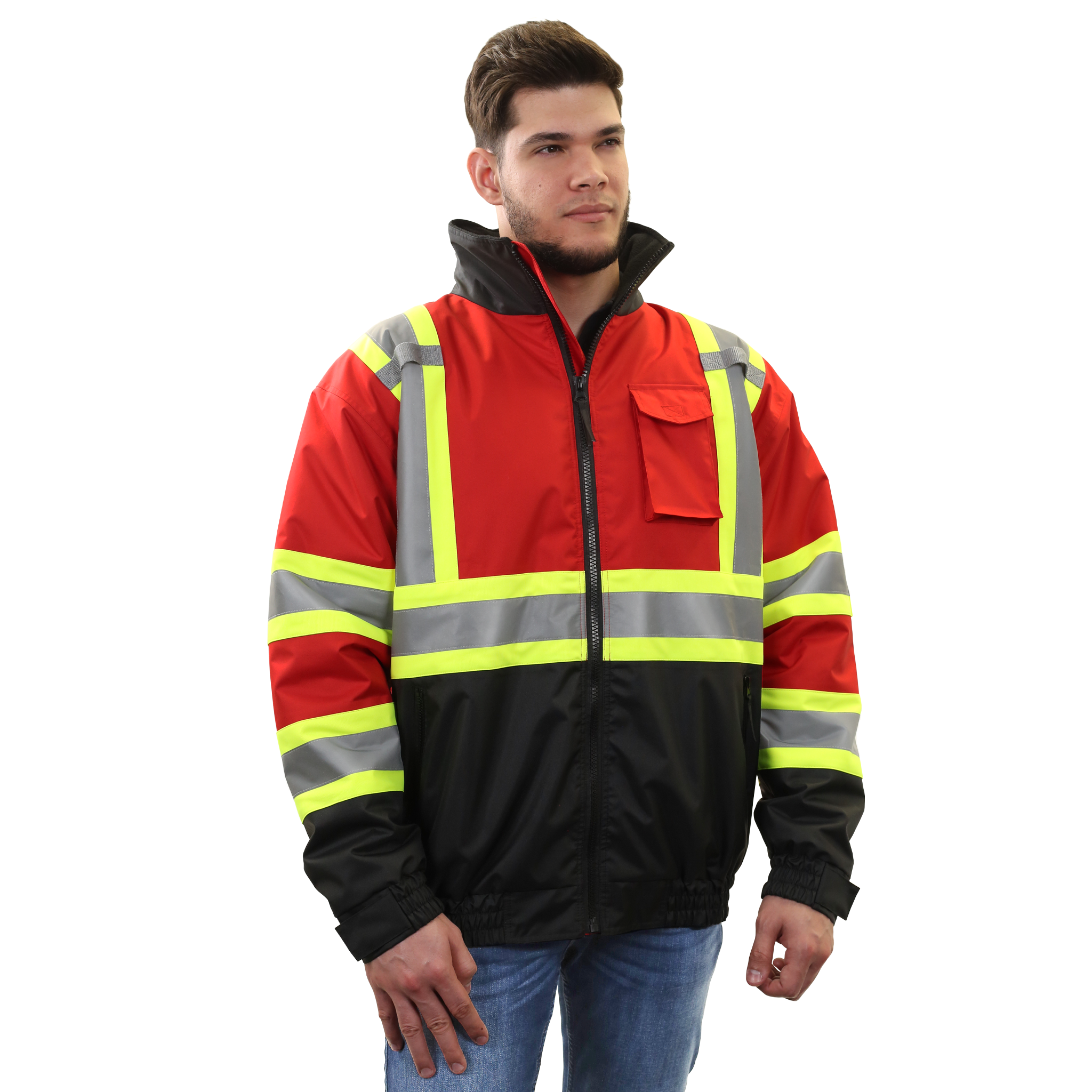 Hi-Vis X-Back Two-Tone Safety Bomber Jacket with Reflective Stripes