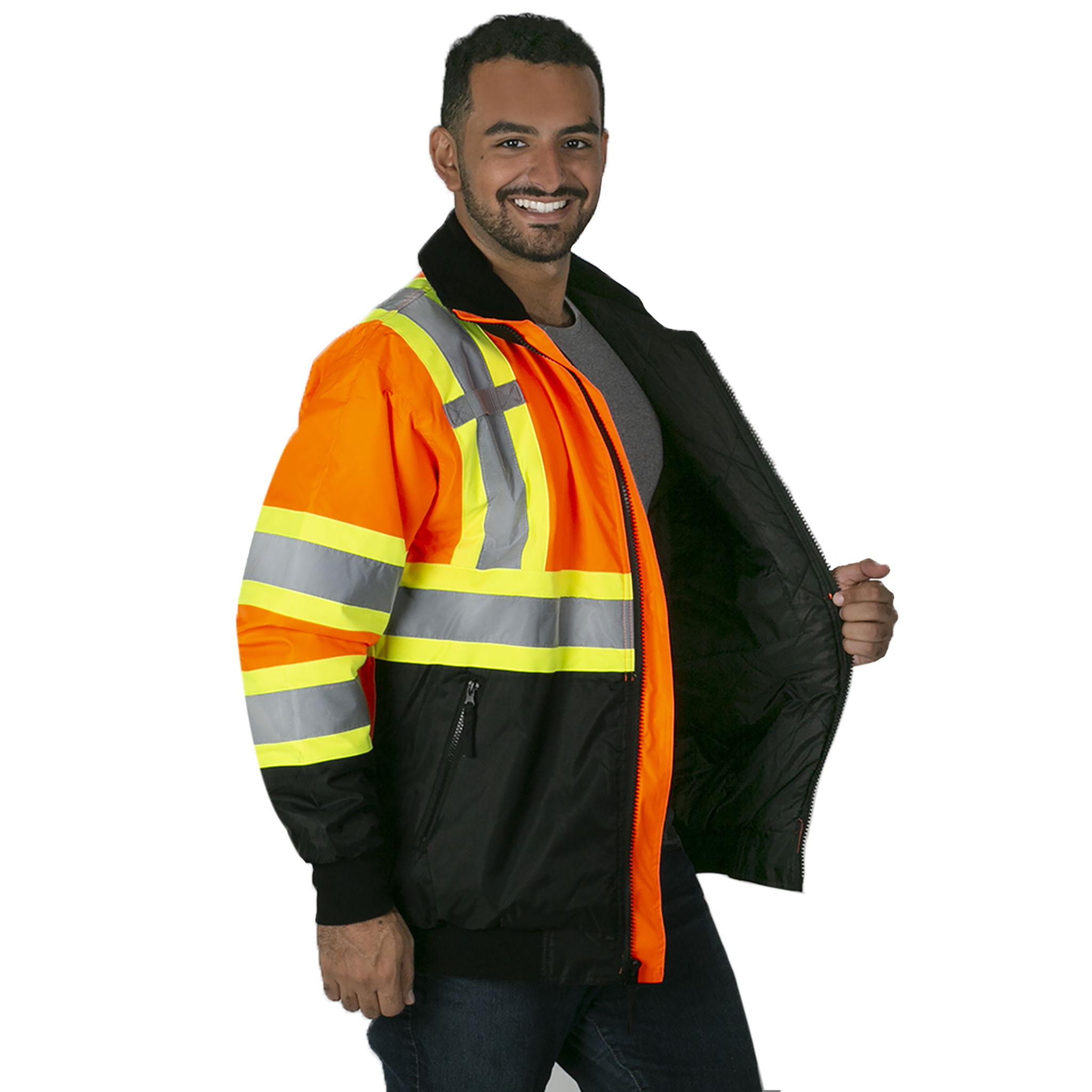 Hi-Vis X-Back Two-Tone Safety Bomber Jacket with Reflective Stripes