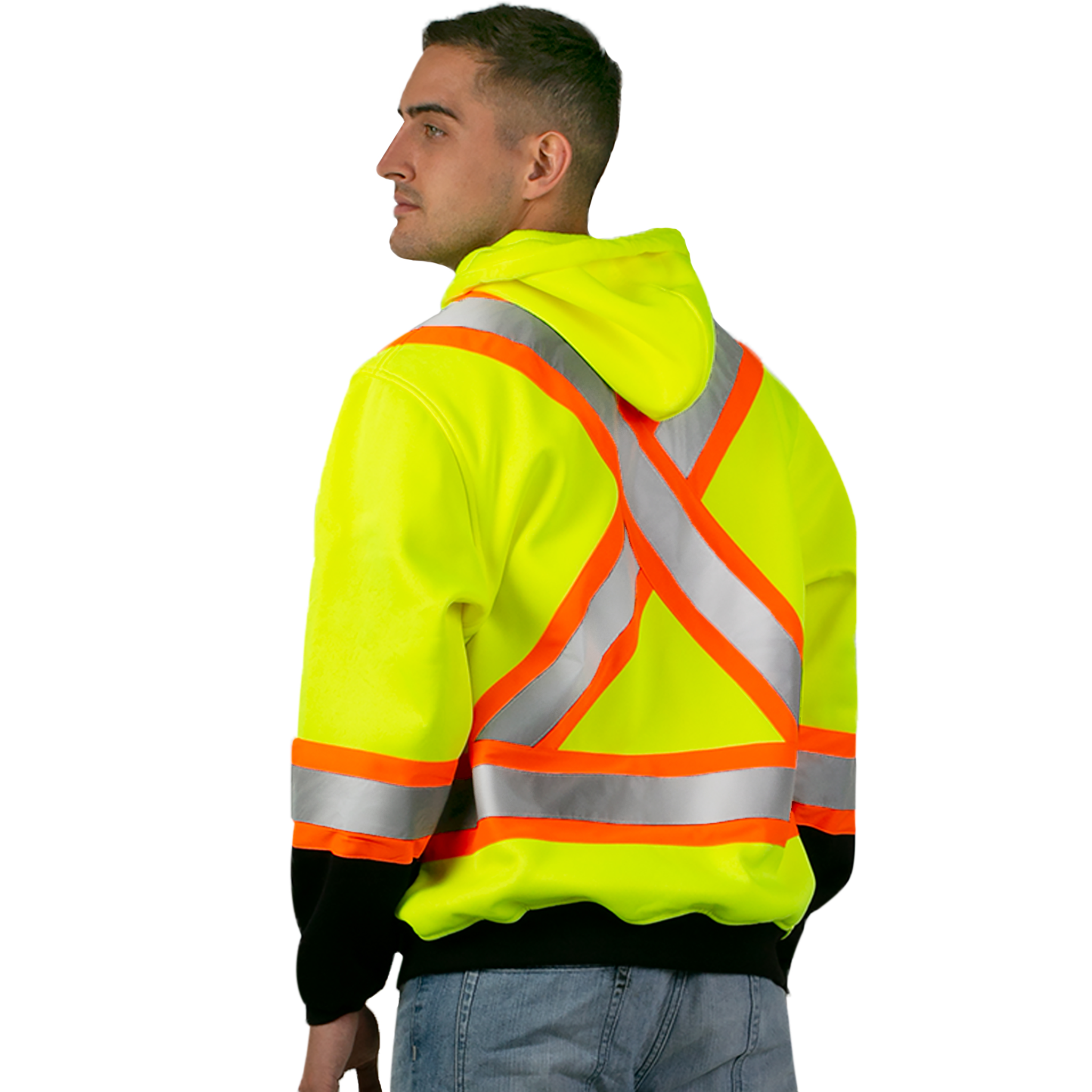 Hi-Vis Two Tone Safety Hooded Sweatshirt with Reflective Stripes