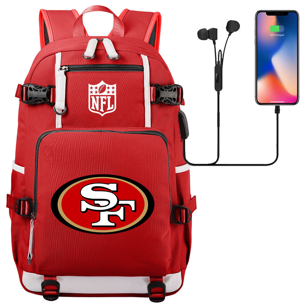 San Francisco 49ers Football Team USB Charging Backpack School Notebook Travel Bags