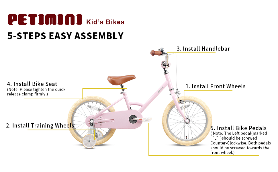 Petimini Kids Bike for 4 5 6 7 Years Old Boys and Girls 16 Inch with Training Wheels