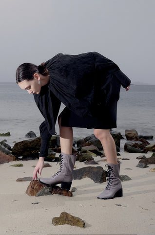 Nuheel® Nuheel Leather Thick-Heeled Martin Boots Combat Boots Women Gray 11 -Nuheel Sales 2022 10 b5940456 d938 42c6 b4d8