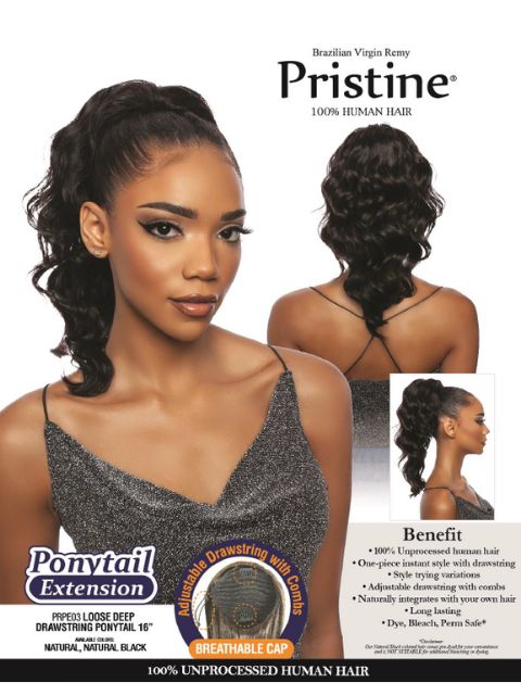 Mane Concept Pristine 100% Human Hair -LOOSE DEEP DRAWSTRING PONYTAIL 16