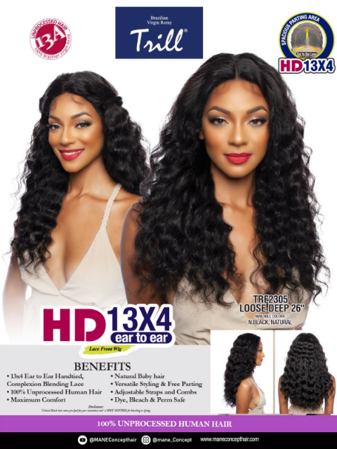 Mane Concept Trill 13A 100% Unprocessed Human Hair 13x4 HD Lace Wig - TRE2305 LOOSE DEEP 26