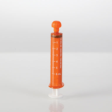 NeoMed Oral Dispensers with Tip Caps, 6mL, Amber/White Markings, 25 Pack H-19411A-01-16600