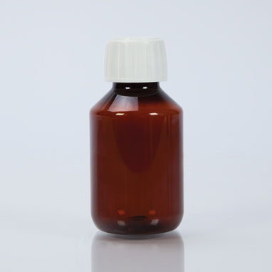 Amber Plastic Bottles with Caps, 100mL H-102893-12093