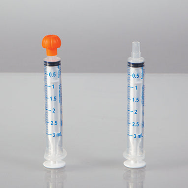 NeoMed Oral Dispensers with Tip Caps, 3mL, Clear/Blue Markings, 25 Pack H-19408CB-01-16598