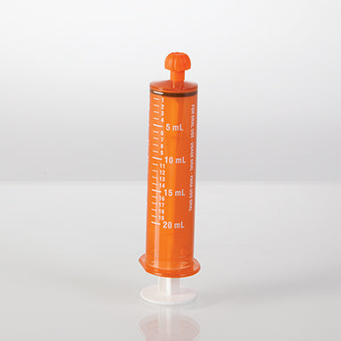 NeoMed Oral Dispensers with Tip Caps, 20mL, Amber/White Markings, 100 Pack H-19417A-10-16573