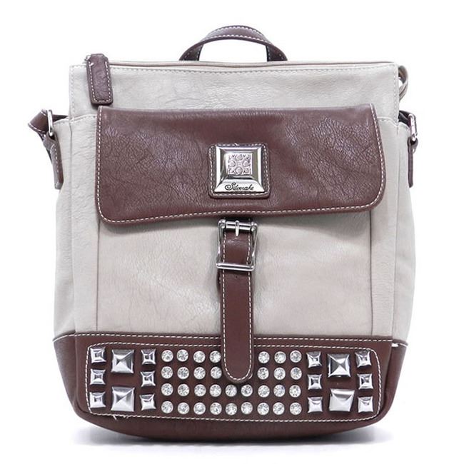 Color Block bling Cross-body Messenger Bag L rhinestone Studs brown Grey