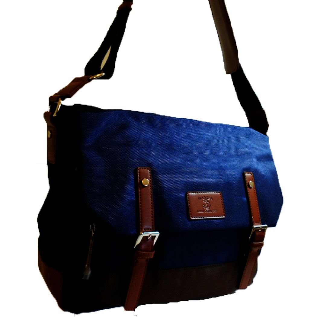 two tones Canvas School form pockets Messenger bag navy Blue IPad Laptop
