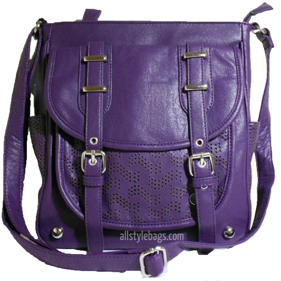 Designer inspired flap over pockets Cross-body  messenger Bag purple belt