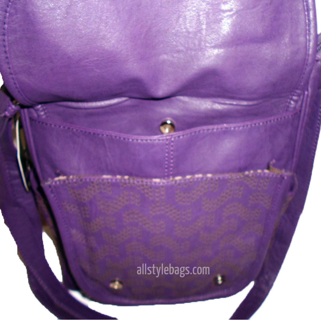 Designer inspired flap over pockets Cross-body  messenger Bag purple belt