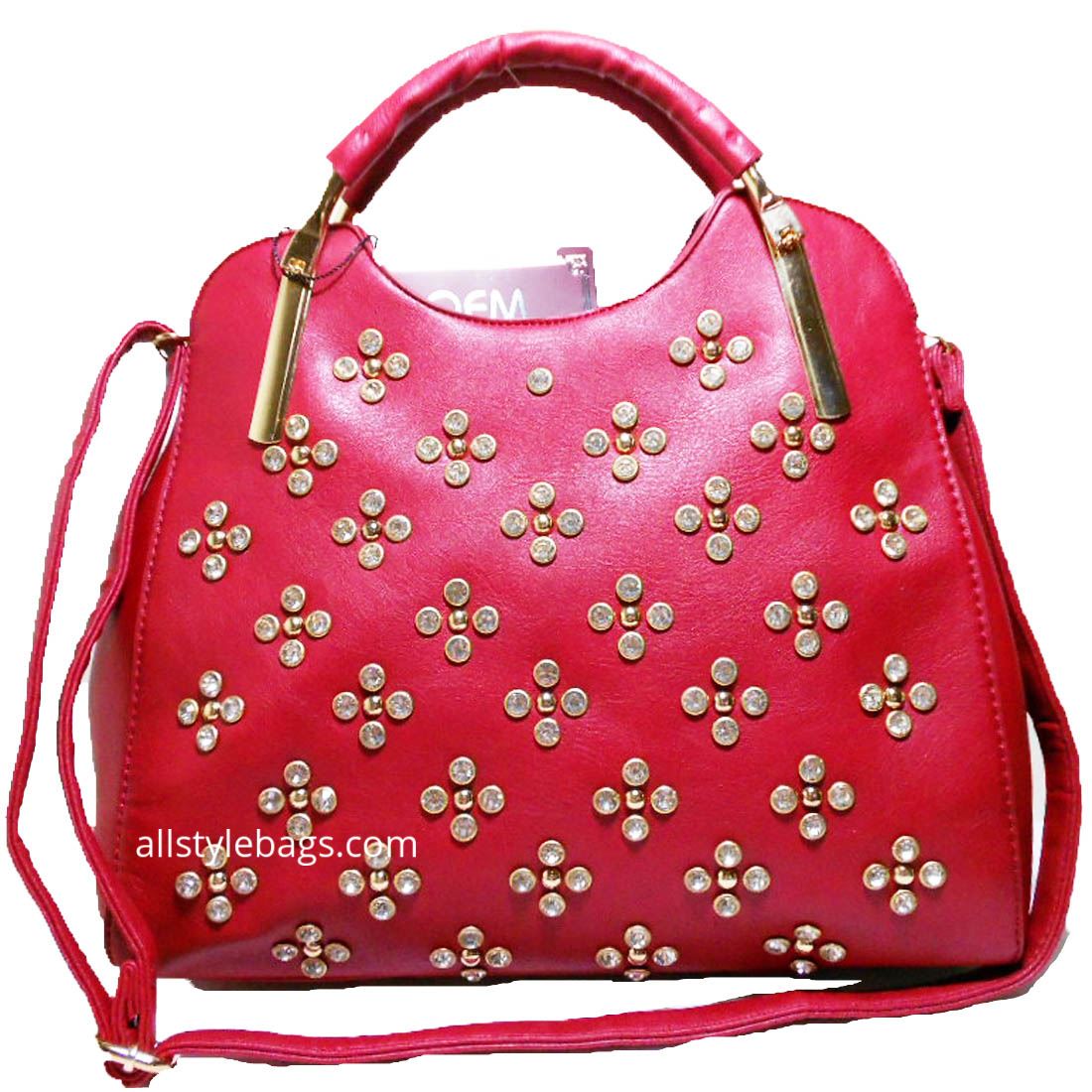 Designer inspired burgundy red LOEM Polka Flora Rhinestone Shoulder bag handbag