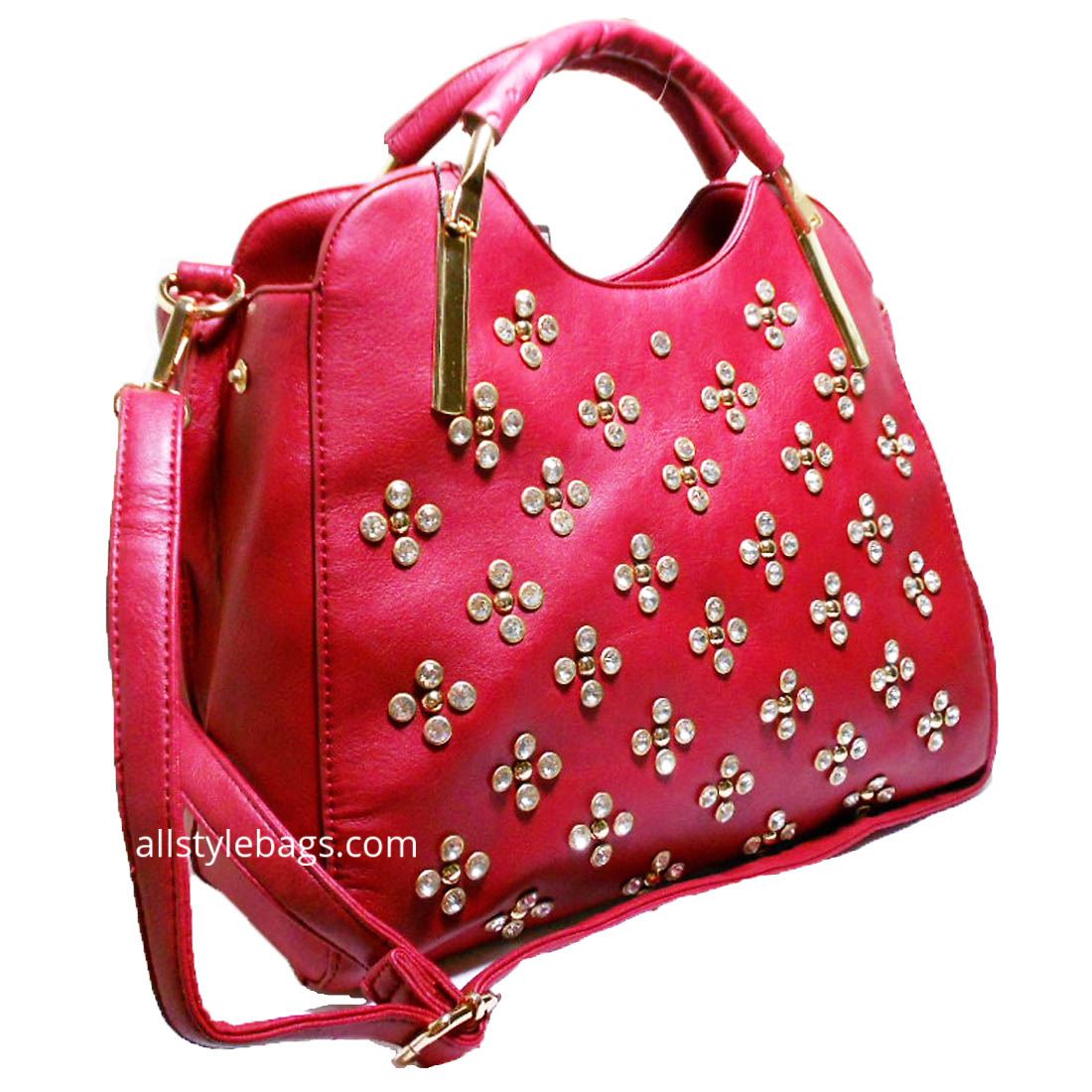 Designer inspired burgundy red LOEM Polka Flora Rhinestone Shoulder bag handbag