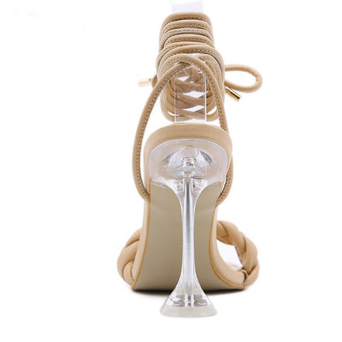 Lace Up Square Toe Woven Faux Leather Sculptured Heels | Comfortable ...