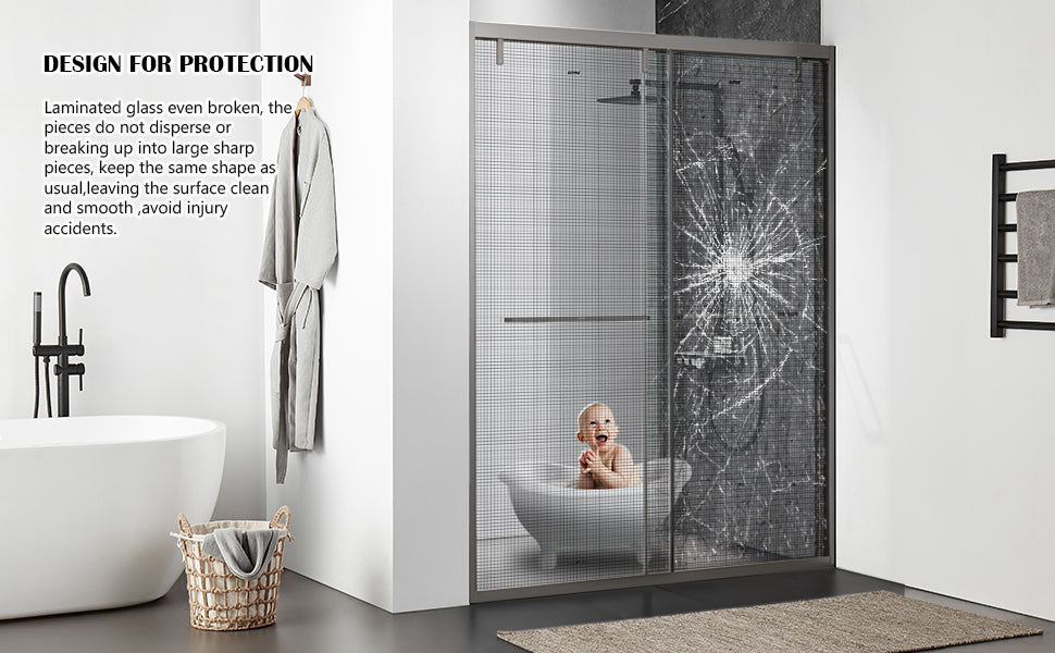Getpro Shower Door Laminated Glass With Stylish Mesh Fabric Pattern U Getprohome