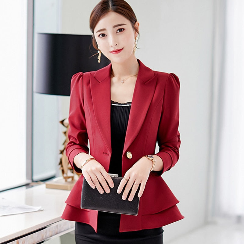 Women Blazer Plus Size Slim Long Sleeve Solid Color Office Lady Workwear